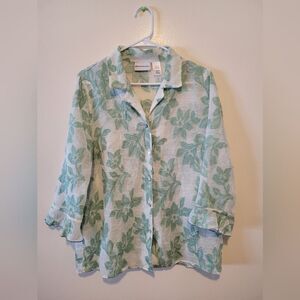 Alfred Dunner Green Floral Button-Up Blouse